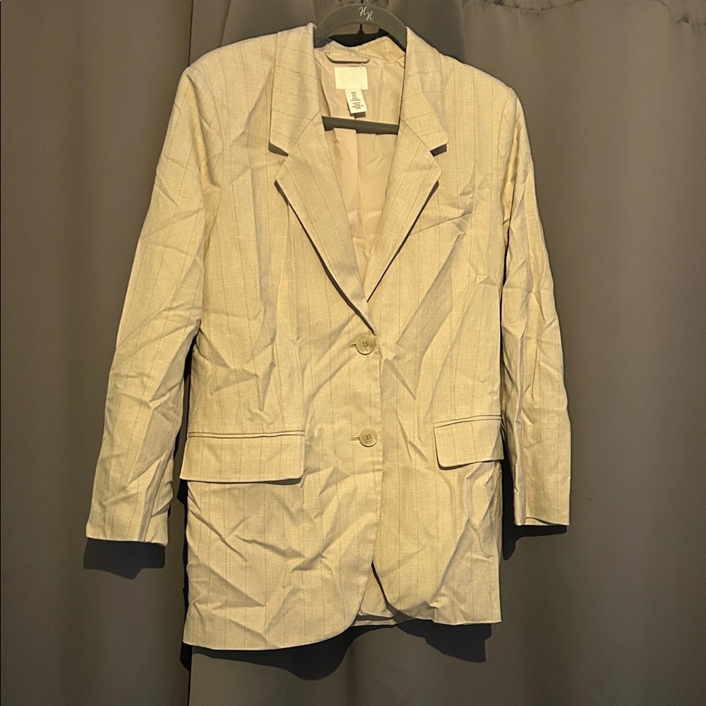H&M Beige Pinstripe Oversized Blazer